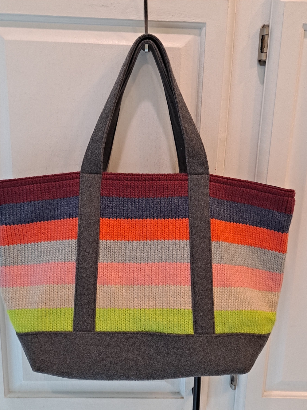 GAP Crazy Stripe 2016 Utility Multicolor Striped Knit Tote Gray Wool Trim